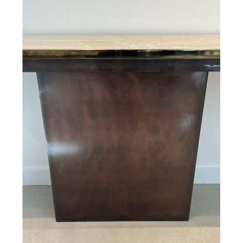 Gun Metal Console with Travertine Top, French Work, circa 1970 | Maison BARROIS