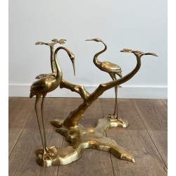 Brass Coffee Table with Cranes and Bonsai by Willy Daro, Belgium, circa 1970 | Maison BARROIS
