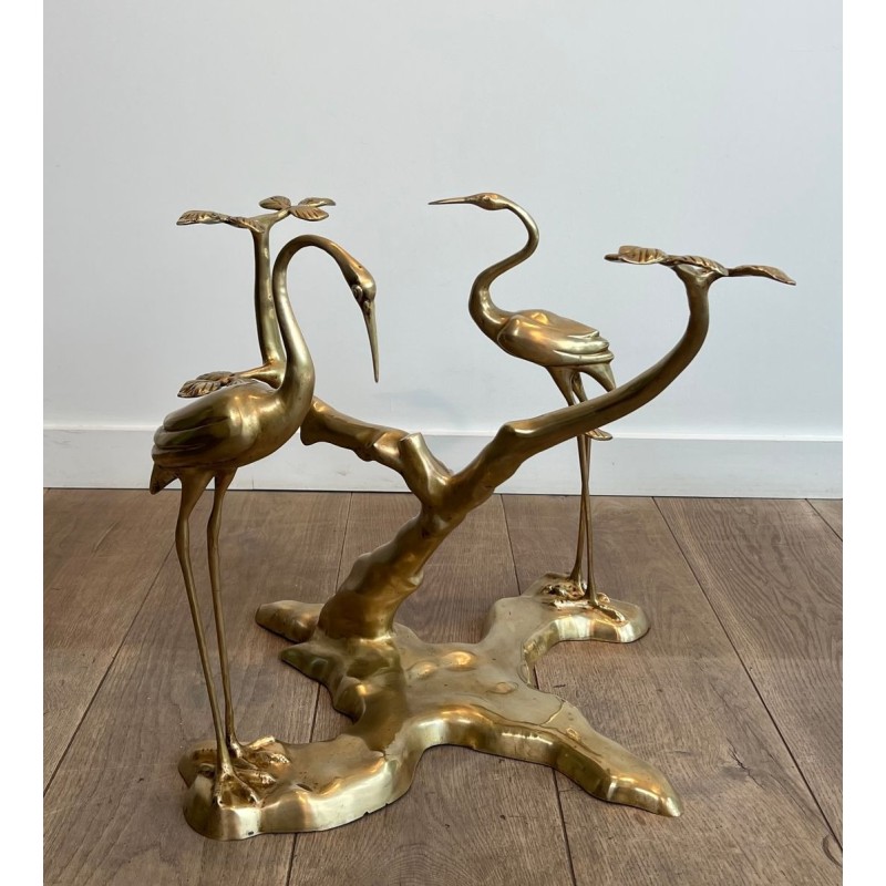 Brass Coffee Table with Cranes and Bonsai by Willy Daro, Belgium, circa 1970 | Maison BARROIS