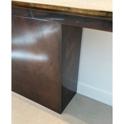 Gun Metal Console with Travertine Top, French Work, circa 1970 | Maison BARROIS