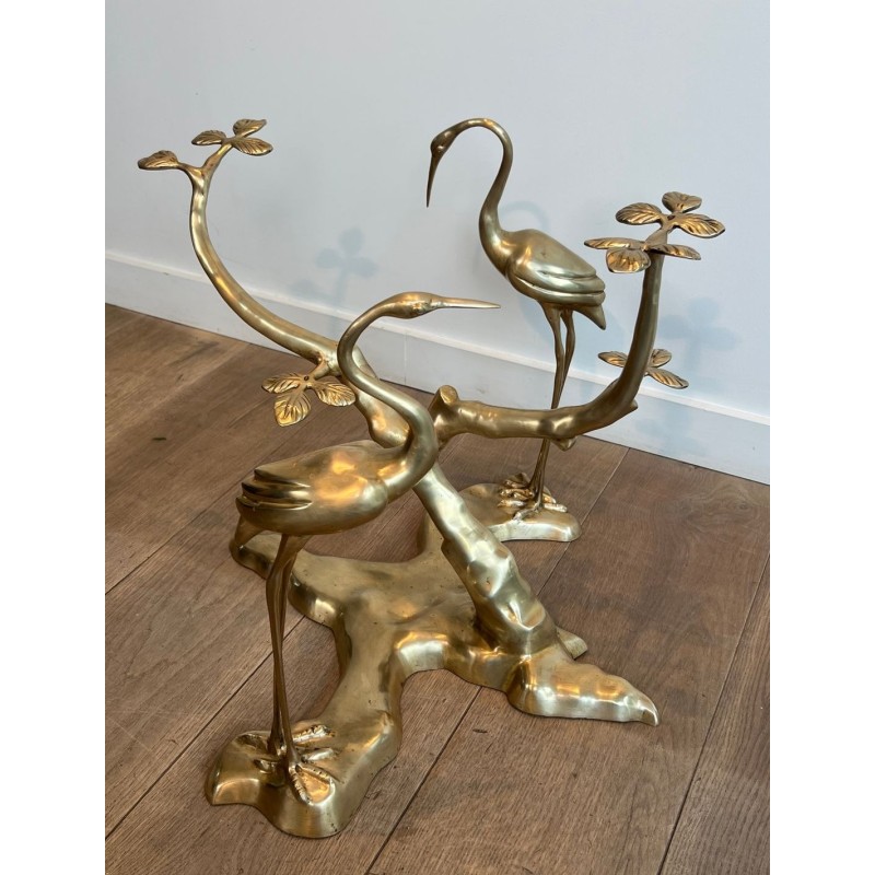 Brass Coffee Table with Cranes and Bonsai by Willy Daro, Belgium, circa 1970 | Maison BARROIS
