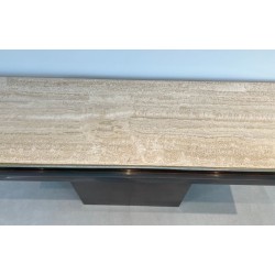 Console Patine Canon de Fusil, Plateau Travertin, Travail Français, vers 1970 | Maison BARROIS