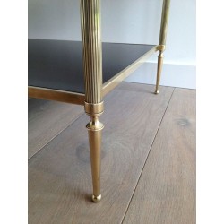 Neoclassical Style 2 Tiers Coffee Table made of Brass and Bronze with Black Lacquered Glass Shelves by Maison Baguès