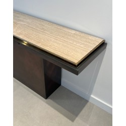 Gun Metal Console with Travertine Top, French Work, circa 1970 | Maison BARROIS