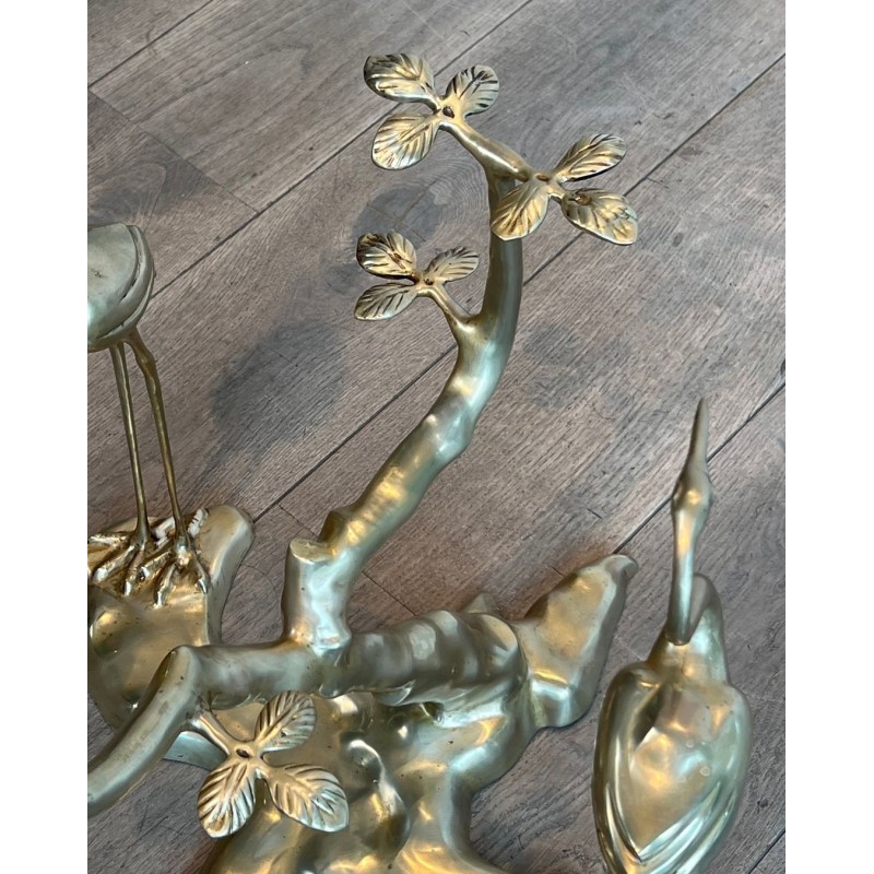 Brass Coffee Table with Cranes and Bonsai by Willy Daro, Belgium, circa 1970 | Maison BARROIS