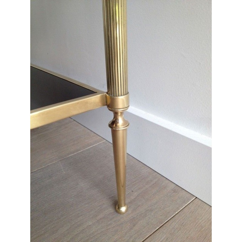 Table Basse de Style Néoclassique en Bronze et Laiton à Double Plateaux de Verres Laqués Noirs de la Maison Baguès