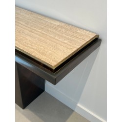 Gun Metal Console with Travertine Top, French Work, circa 1970 | Maison BARROIS