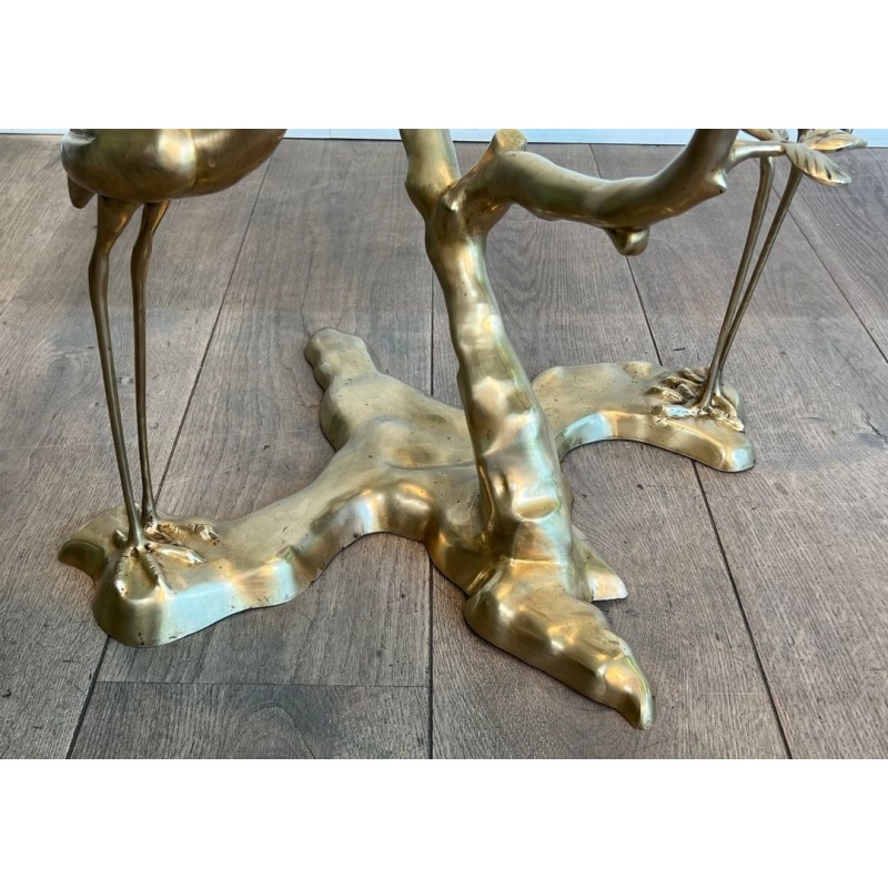 Brass Coffee Table with Cranes and Bonsai by Willy Daro, Belgium, circa 1970 | Maison BARROIS