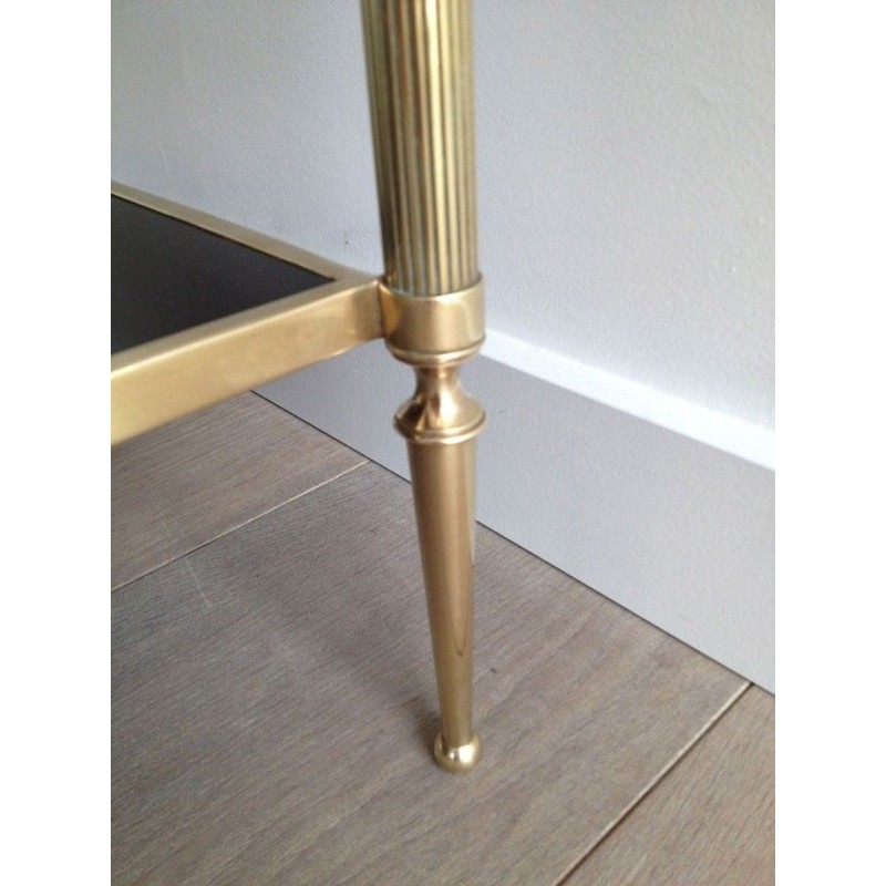 Table Basse de Style Néoclassique en Bronze et Laiton à Double Plateaux de Verres Laqués Noirs de la Maison Baguès