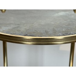 Sellette Ronde en Bronze à Triple Plateaux de Miroirs Eglomisés de la Maison Baguès