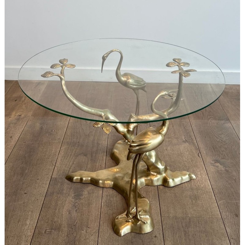 Table Basse Laiton Grues et Bonzaï de Willy Daro, Belgique, vers 1970 | Maison BARROIS