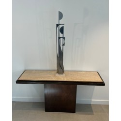 Gun Metal Console with Travertine Top, French Work, circa 1970 | Maison BARROIS
