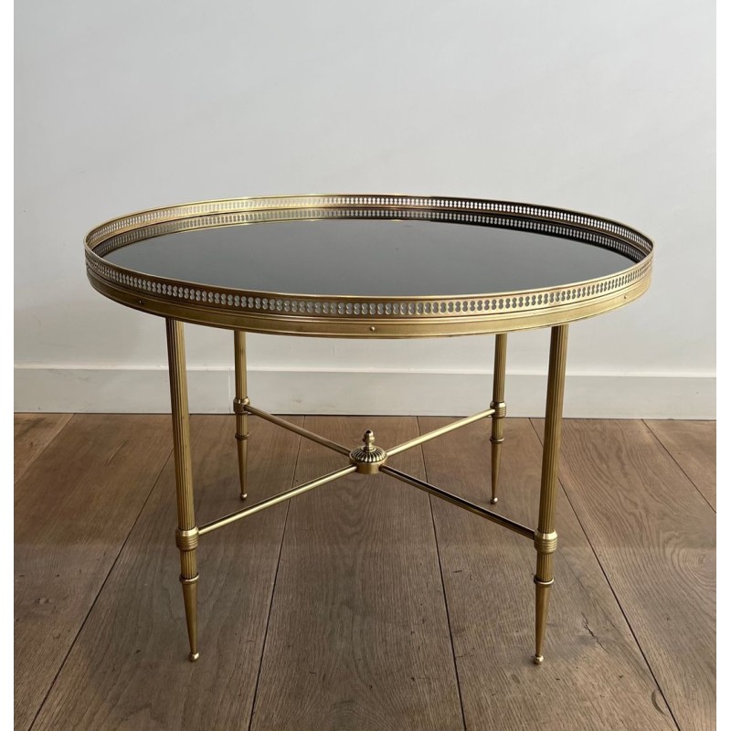Table Basse Ronde Art Déco Laiton et Verre Noir, Maison Jansen, vers 1940 | Maison BARROIS
