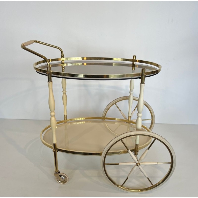 Table Roulante Ovale Art Déco Laiton Bois Laqué Coquille d’Œuf, Italie, vers 1940 | Maison BARROIS