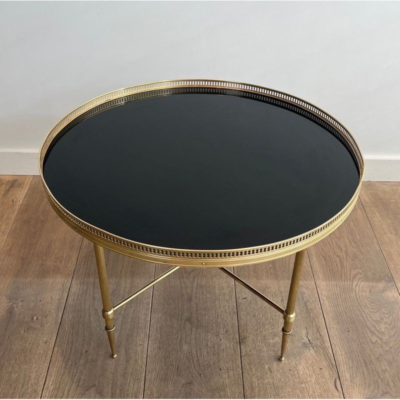 Table Basse Ronde Art Déco Laiton et Verre Noir, Maison Jansen, vers 1940 | Maison BARROIS