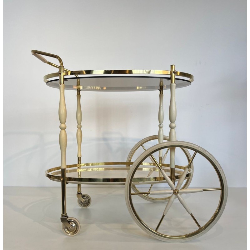 Table Roulante Ovale Art Déco Laiton Bois Laqué Coquille d’Œuf, Italie, vers 1940 | Maison BARROIS