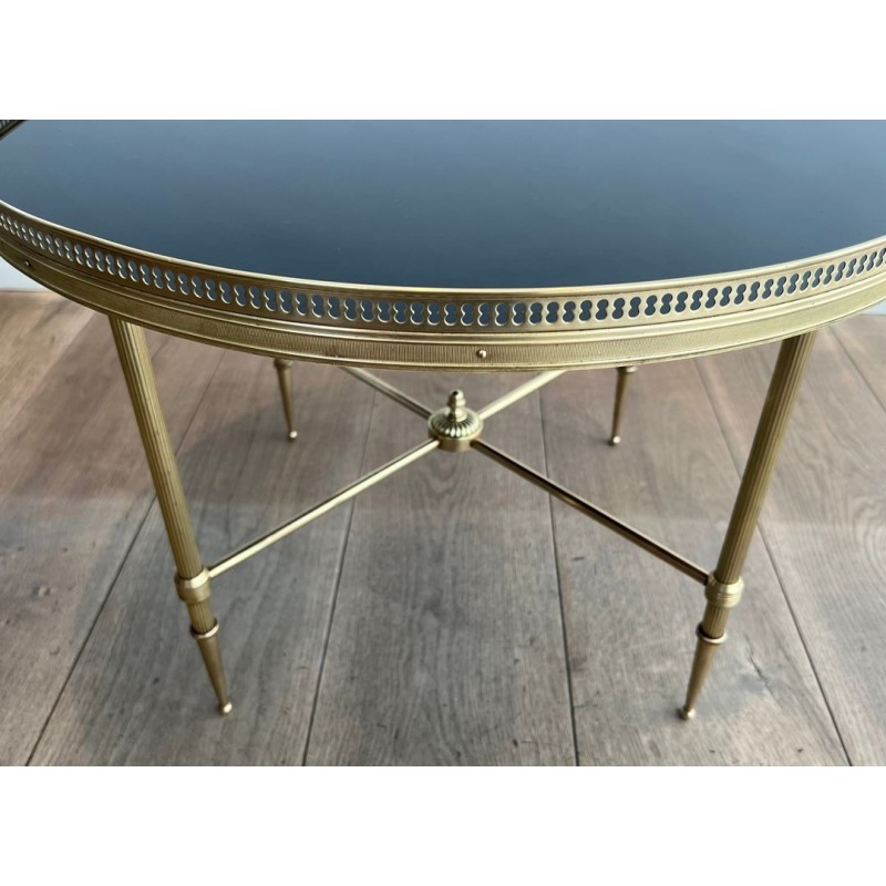 Table Basse Ronde Art Déco Laiton et Verre Noir, Maison Jansen, vers 1940 | Maison BARROIS