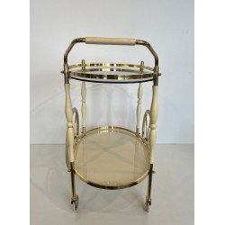Art Déco Oval Brass and Eggshell Lacquered Wood Drinks Trolley, Italy, circa 1940 | Maison BARROIS