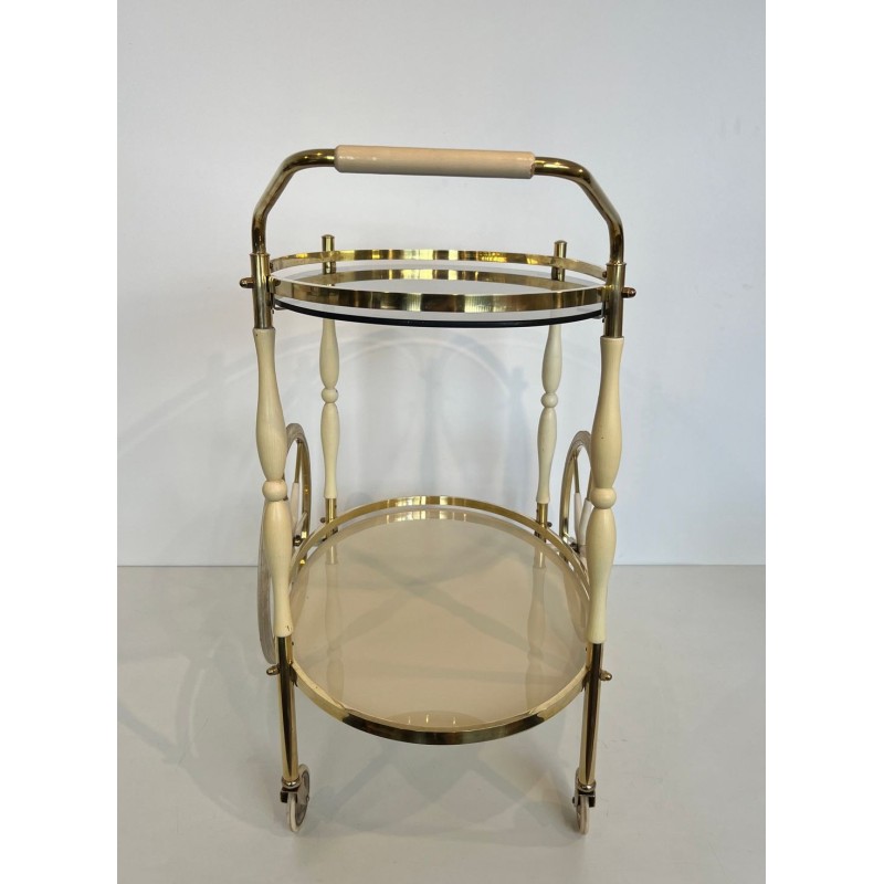 Table Roulante Ovale Art Déco Laiton Bois Laqué Coquille d’Œuf, Italie, vers 1940 | Maison BARROIS
