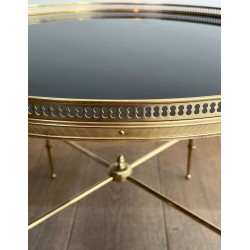 Art Déco Round Brass Coffee Table, Black Glass Top, Maison Jansen, circa 1940 | Maison BARROIS