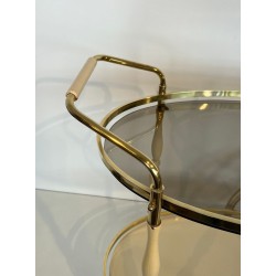 Art Déco Oval Brass and Eggshell Lacquered Wood Drinks Trolley, Italy, circa 1940 | Maison BARROIS