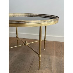 Table Basse Ronde Art Déco Laiton et Verre Noir, Maison Jansen, vers 1940 | Maison BARROIS