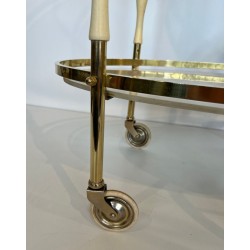 Art Déco Oval Brass and Eggshell Lacquered Wood Drinks Trolley, Italy, circa 1940 | Maison BARROIS