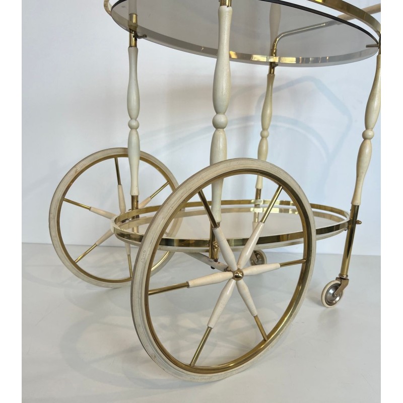 Art Déco Oval Brass and Eggshell Lacquered Wood Drinks Trolley, Italy, circa 1940 | Maison BARROIS