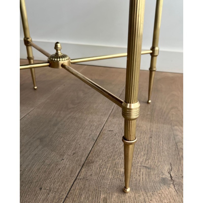 Art Déco Round Brass Coffee Table, Black Glass Top, Maison Jansen, circa 1940 | Maison BARROIS