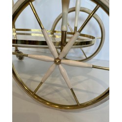 Art Déco Oval Brass and Eggshell Lacquered Wood Drinks Trolley, Italy, circa 1940 | Maison BARROIS