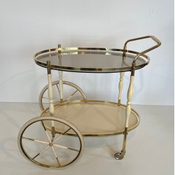 Art Déco Oval Brass and Eggshell Lacquered Wood Drinks Trolley, Italy, circa 1940 | Maison BARROIS