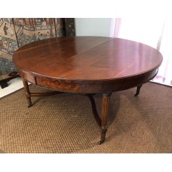 Important Guéridon à Pied Central en Acajou, Laiton et Bronze et Pouvant Former Une Grande Table de Salle à Manger