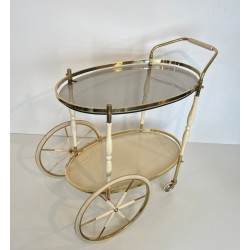 Table Roulante Ovale Art Déco Laiton Bois Laqué Coquille d’Œuf, Italie, vers 1940 | Maison BARROIS