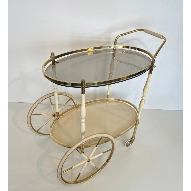 Table Roulante Ovale Art Déco Laiton Bois Laqué Coquille d’Œuf, Italie, vers 1940 | Maison BARROIS