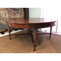 Important Guéridon à Pied Central en Acajou, Laiton et Bronze et Pouvant Former Une Grande Table de Salle à Manger