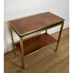 Bout de Canapé en Laiton, Métal Laqué Noir et Plateau de Celluloïde ambrés de Guy Lefèvre pour la Maison Jansen