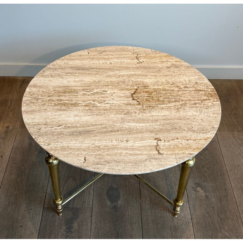 Table Basse Laiton et Marbre Blanc, Dans le Goût de la Maison Ramsay, vers 1970 | Maison BARROIS