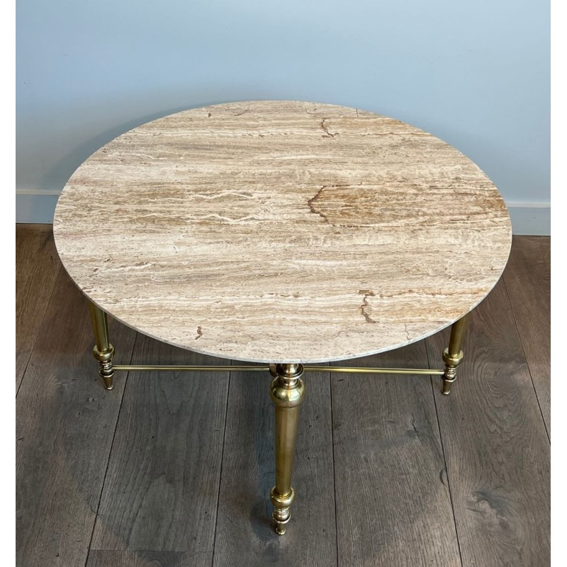 Brass Coffee Table with White Marble Top, Style of Maison Ramsay, France, circa 1970 | Maison BARROIS