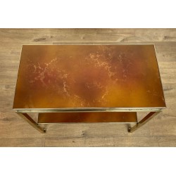 Brass and Black Lacquered Metal Side Table, Amber Celluloid, Guy Lefèvre, Jansen, circa 1970 | Maison BARROIS