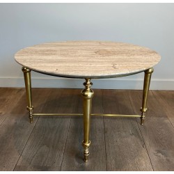 Table Basse Laiton et Marbre Blanc, Dans le Goût de la Maison Ramsay, vers 1970 | Maison BARROIS