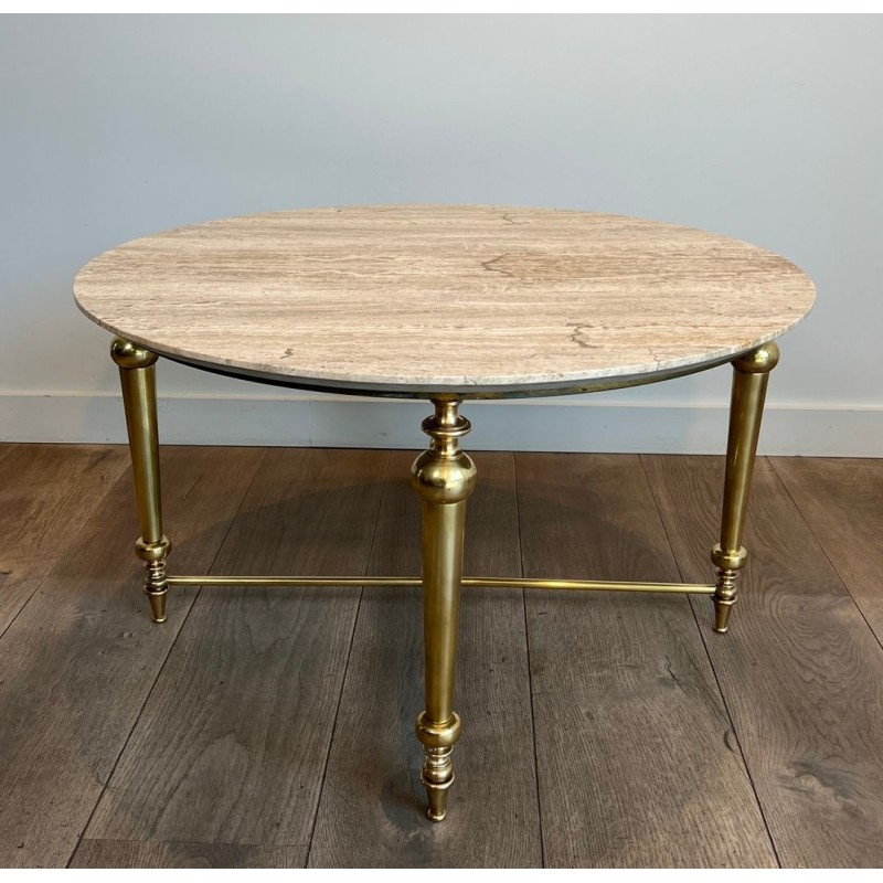 Brass Coffee Table with White Marble Top, Style of Maison Ramsay, France, circa 1970 | Maison BARROIS
