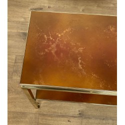 Brass and Black Lacquered Metal Side Table, Amber Celluloid, Guy Lefèvre, Jansen, circa 1970 | Maison BARROIS