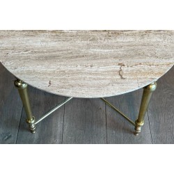 Table Basse Laiton et Marbre Blanc, Dans le Goût de la Maison Ramsay, vers 1970 | Maison BARROIS