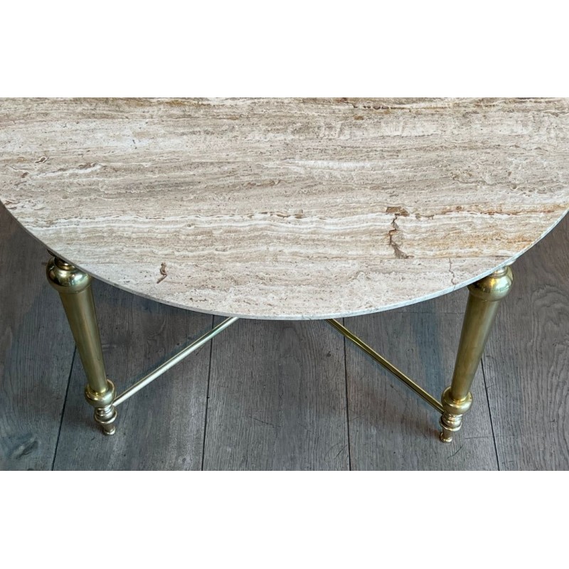Table Basse Laiton et Marbre Blanc, Dans le Goût de la Maison Ramsay, vers 1970 | Maison BARROIS