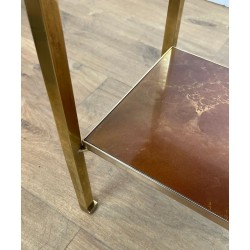 Brass and Black Lacquered Metal Side Table, Amber Celluloid, Guy Lefèvre, Jansen, circa 1970 | Maison BARROIS