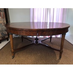 Important Guéridon à Pied Central en Acajou, Laiton et Bronze et Pouvant Former Une Grande Table de Salle à Manger