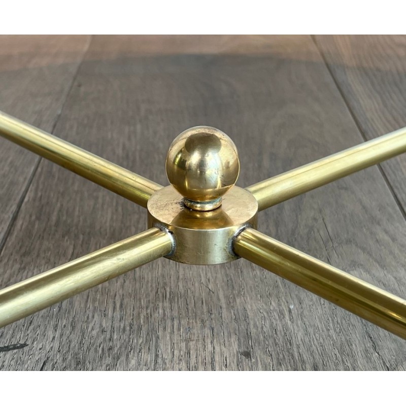 Brass Coffee Table with White Marble Top, Style of Maison Ramsay, France, circa 1970 | Maison BARROIS