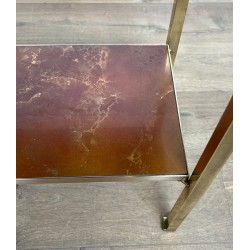Brass and Black Lacquered Metal Side Table, Amber Celluloid, Guy Lefèvre, Jansen, circa 1970 | Maison BARROIS