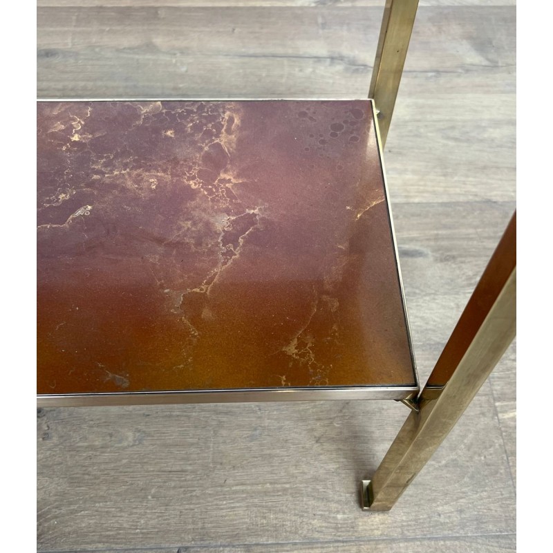 Brass and Black Lacquered Metal Side Table, Amber Celluloid, Guy Lefèvre, Jansen, circa 1970 | Maison BARROIS