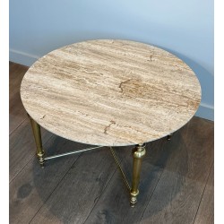 Table Basse Laiton et Marbre Blanc, Dans le Goût de la Maison Ramsay, vers 1970 | Maison BARROIS